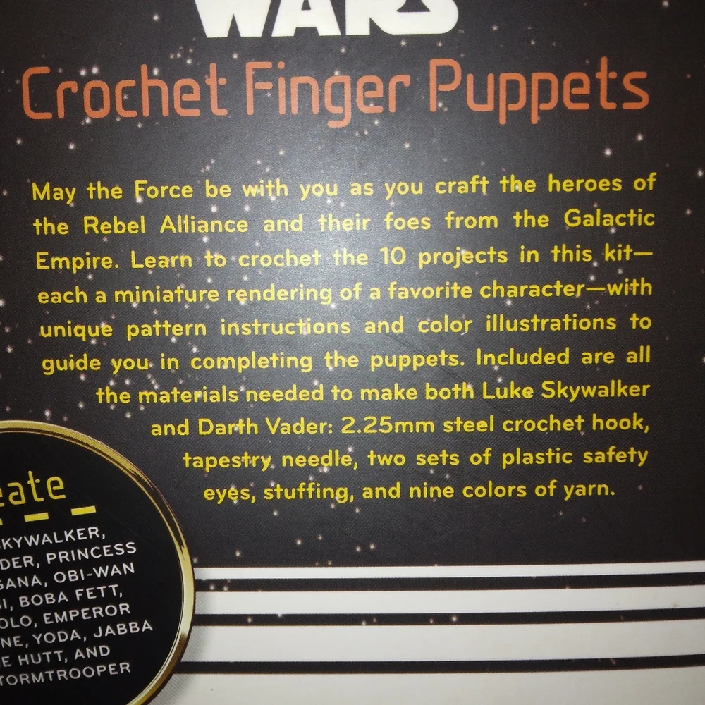 YARN AMIGURUMI kit, Star Wars Crochet Finger Puppets kit